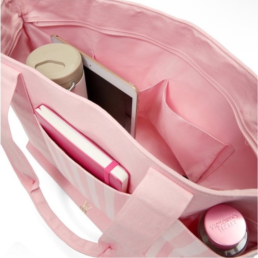 Victoria's Secret Light Pink Striped Tote - Picture 3 of 4